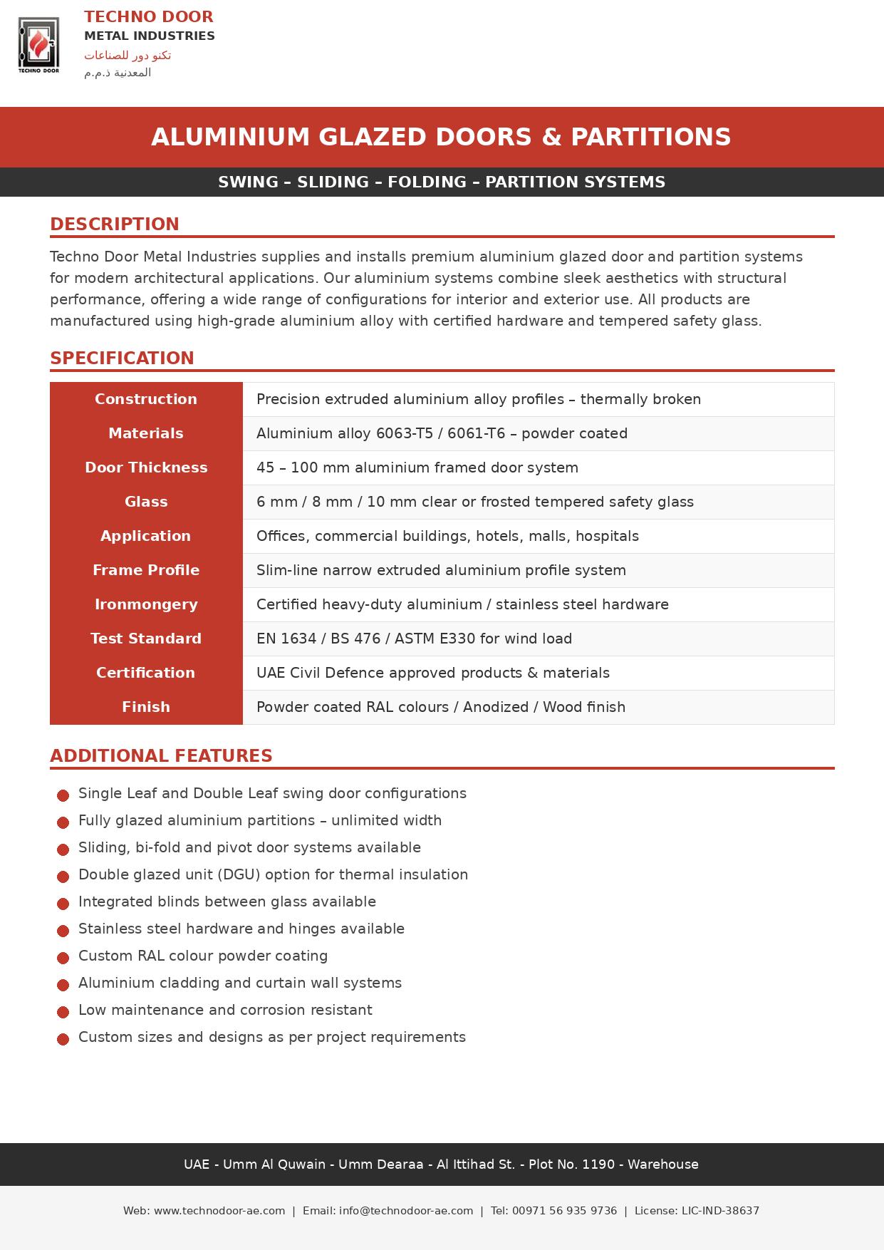 Aluminium windows, doors and partitions UAE