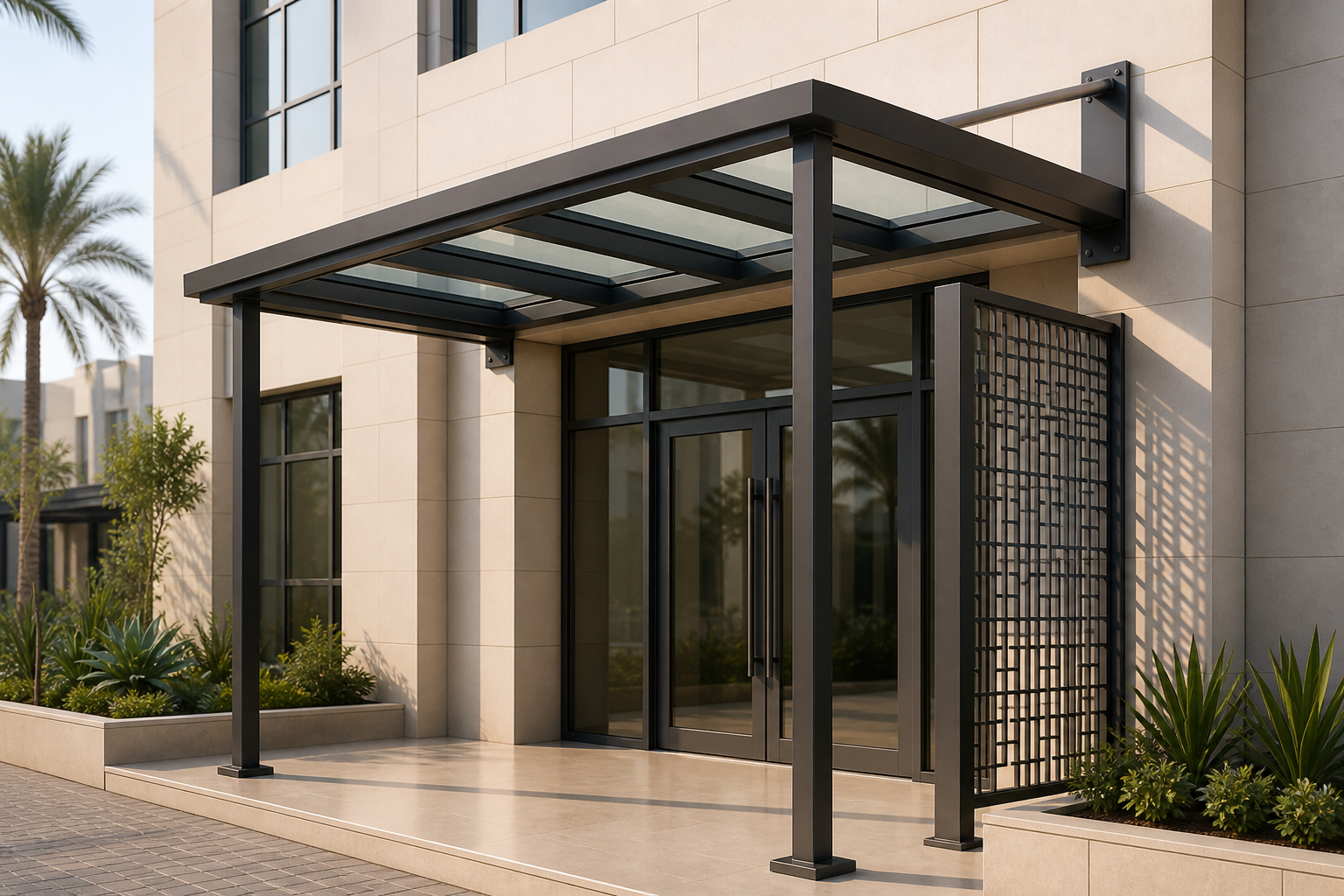 Steel & Glass Canopies Manufacturer UAE — Techno Door Metal Industries